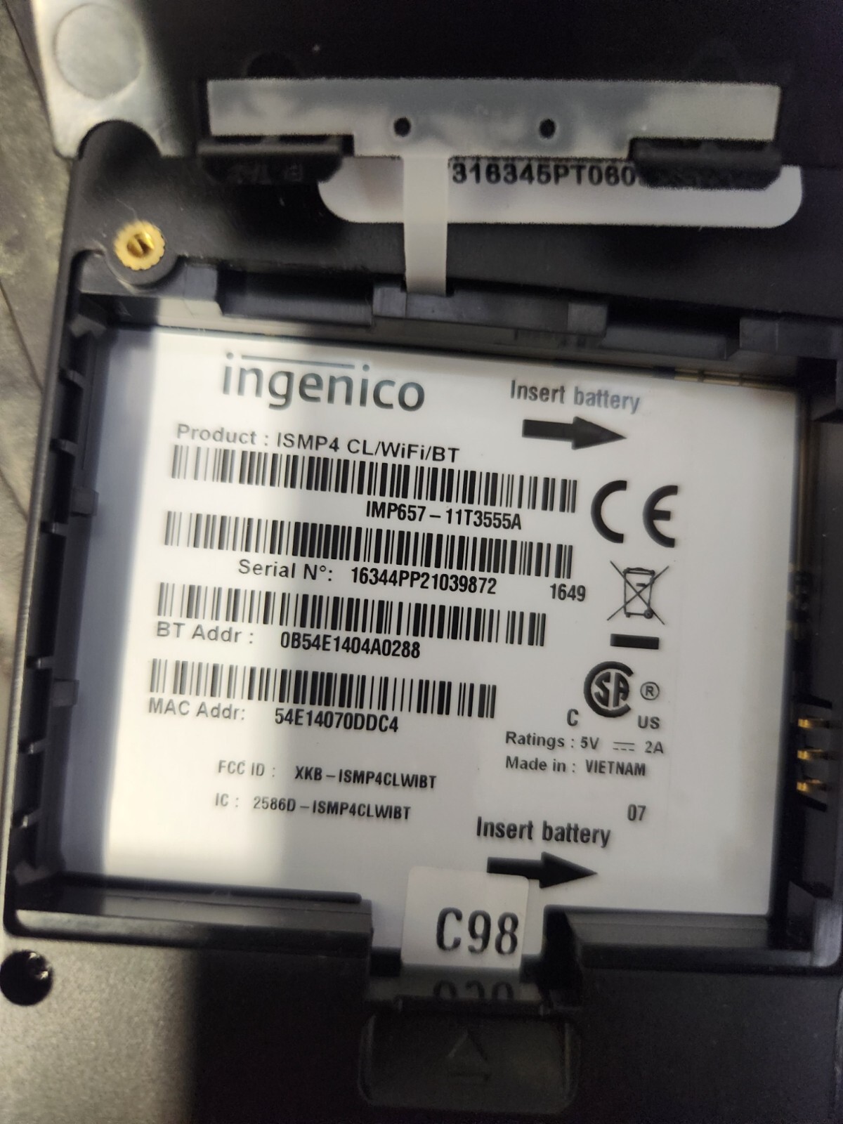 INGENICO ISMP IMP657-11P3556A PORTABLE POS TERMINAL