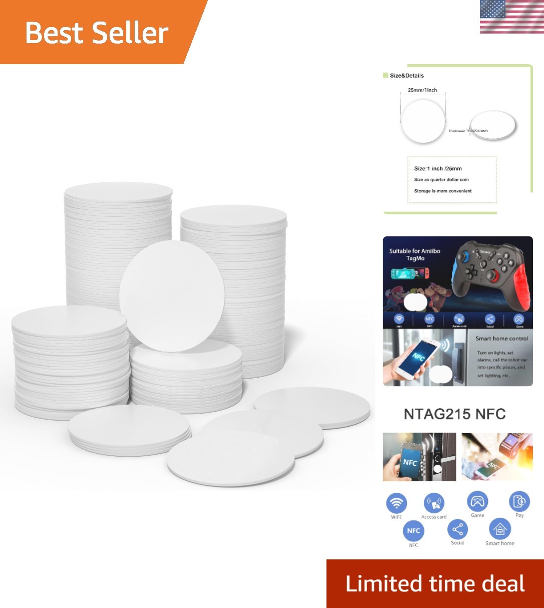10Pcs NTAG215 NFC Tags – Customizable White Coin Cards for Android Devices