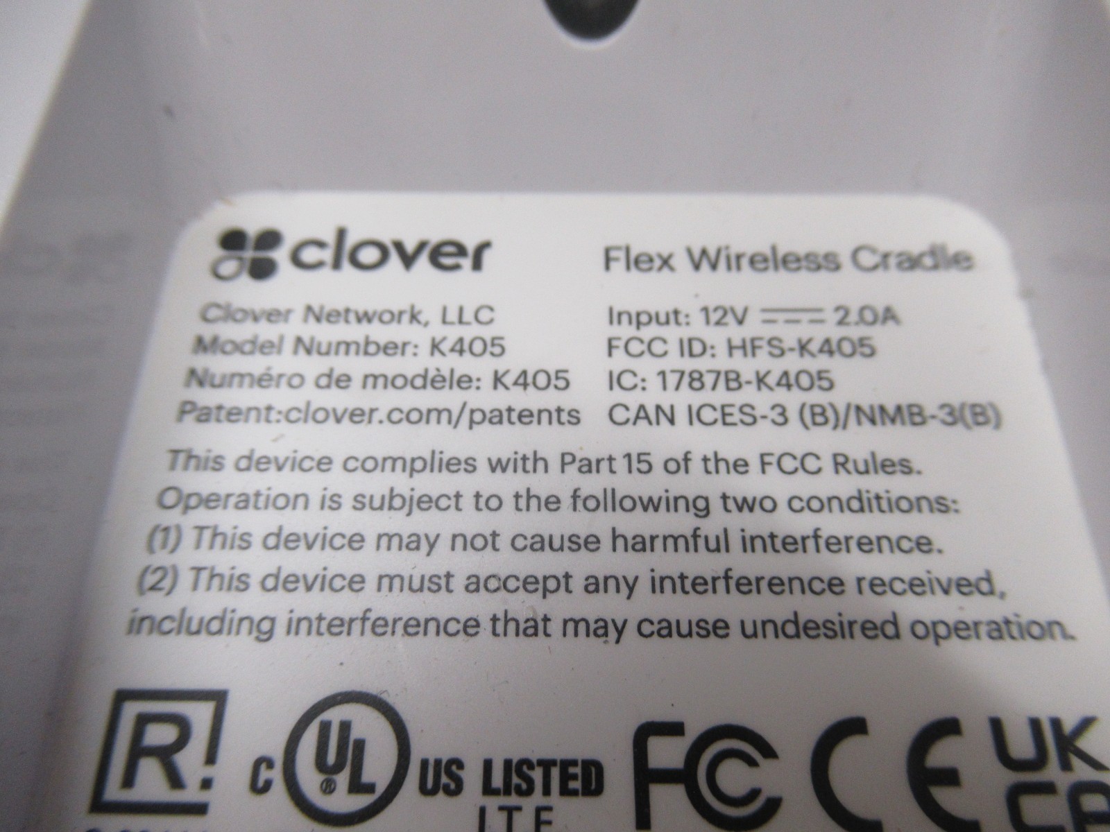 Lot of 2 Clover K405 Flex Wireless Cradle Only 12V 3.3A No Power Cord