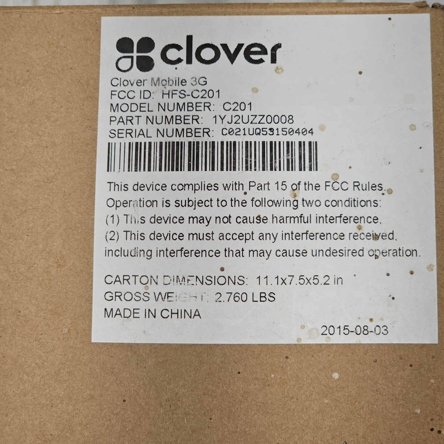 Clover Network Mobile 3G C201 – Handheld POS AS IS
