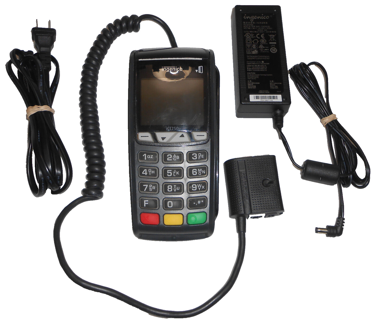 Ingenico ICT250 Credit Debit Card Terminal Reader Printer & Power Supply WORKING