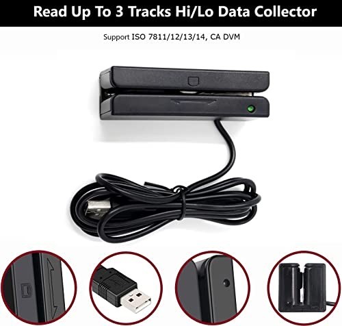 USB Magnetic Stripe Card Reader – 3-Track POS Swiper for Credit/Debit Cards