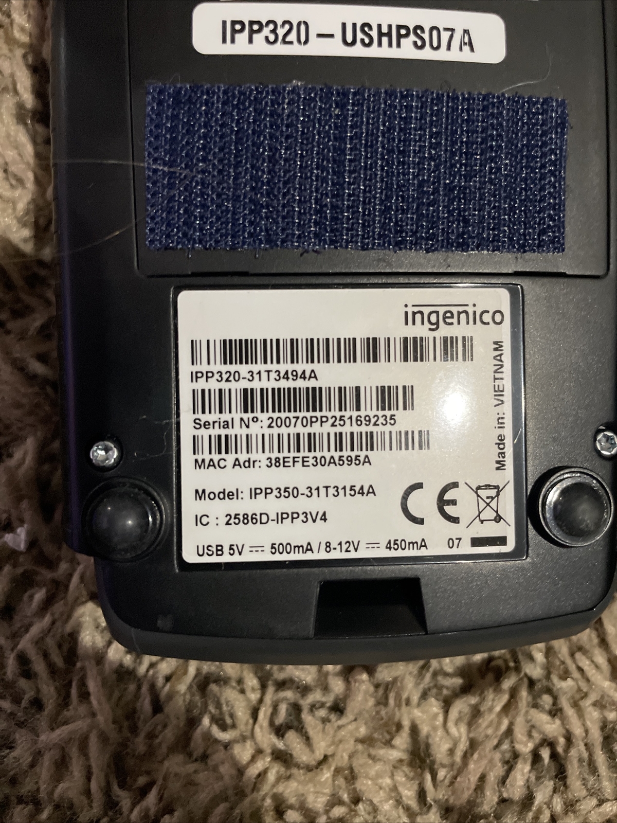 Ingenico iPP320 Payment Terminal. Terminal ONLY – No Cords Or Hardware Included