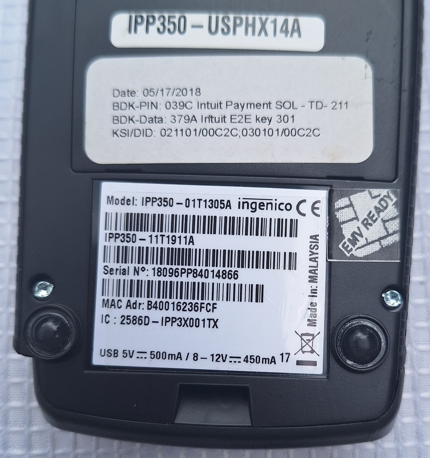 Ingenico IPP350 Credit Card Terminal Black /w Installation & Quick Start Guide