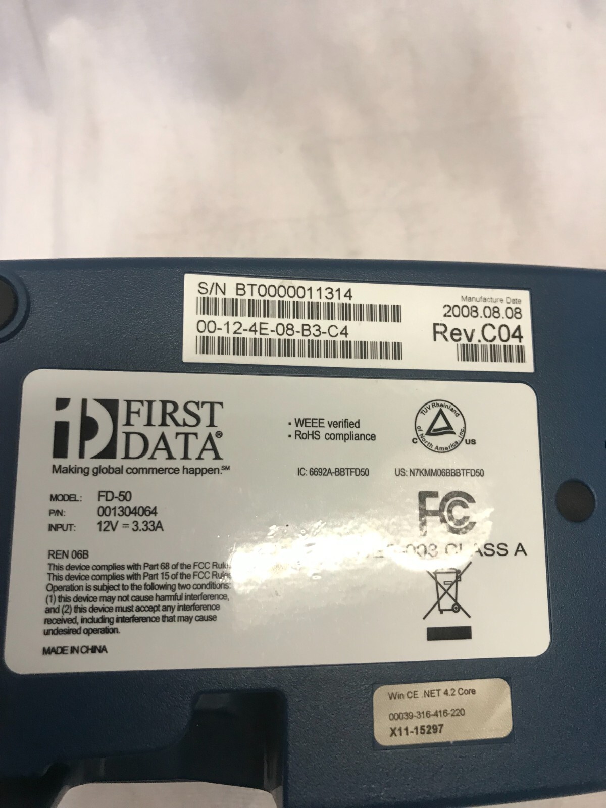 First Data FD50 Credit Card Terminal Wired