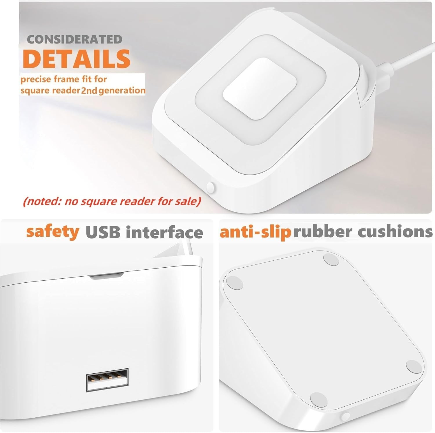 Square Dock for Square Reader 2nd Generation, Holder Stand, Charging Cable