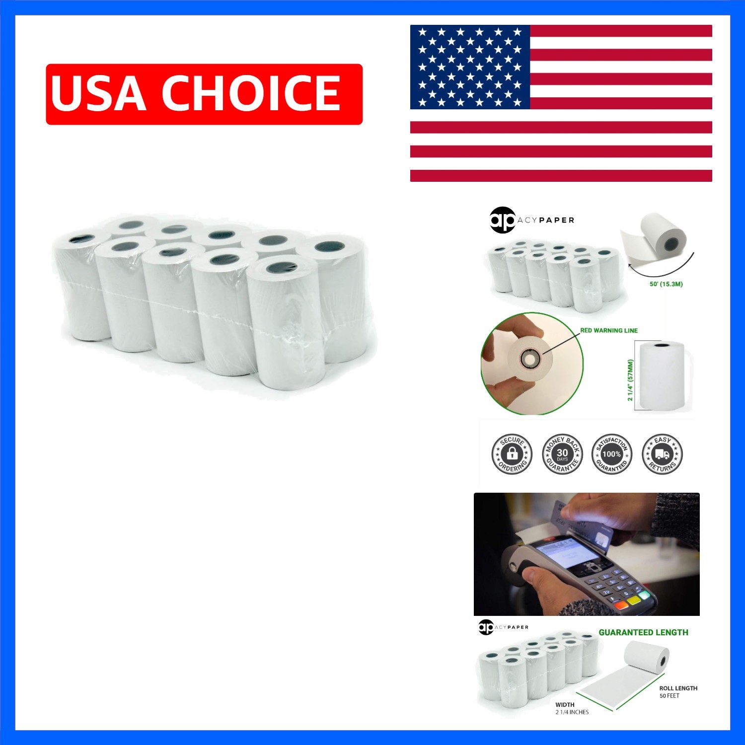 2 1/4″ x 50′ Thermal Paper, Verifone Vx520 Ingenico FD400 10 Rolls