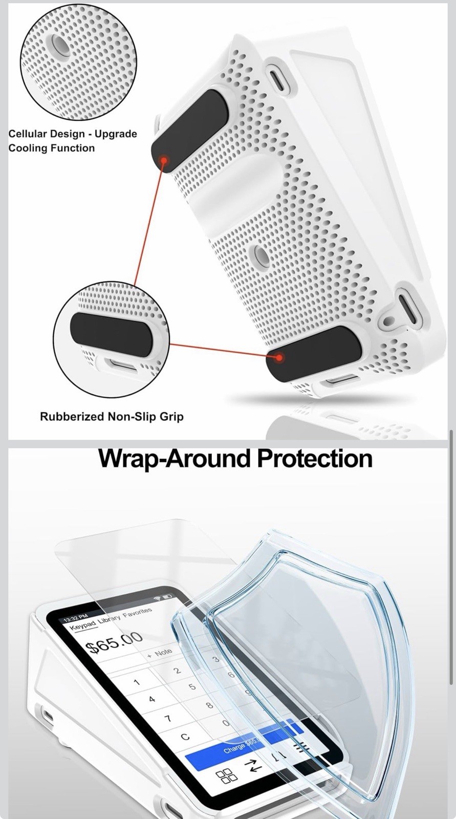 Bumper Case for Square Terminal Payment Reader White W 3 Screen Protector Glass