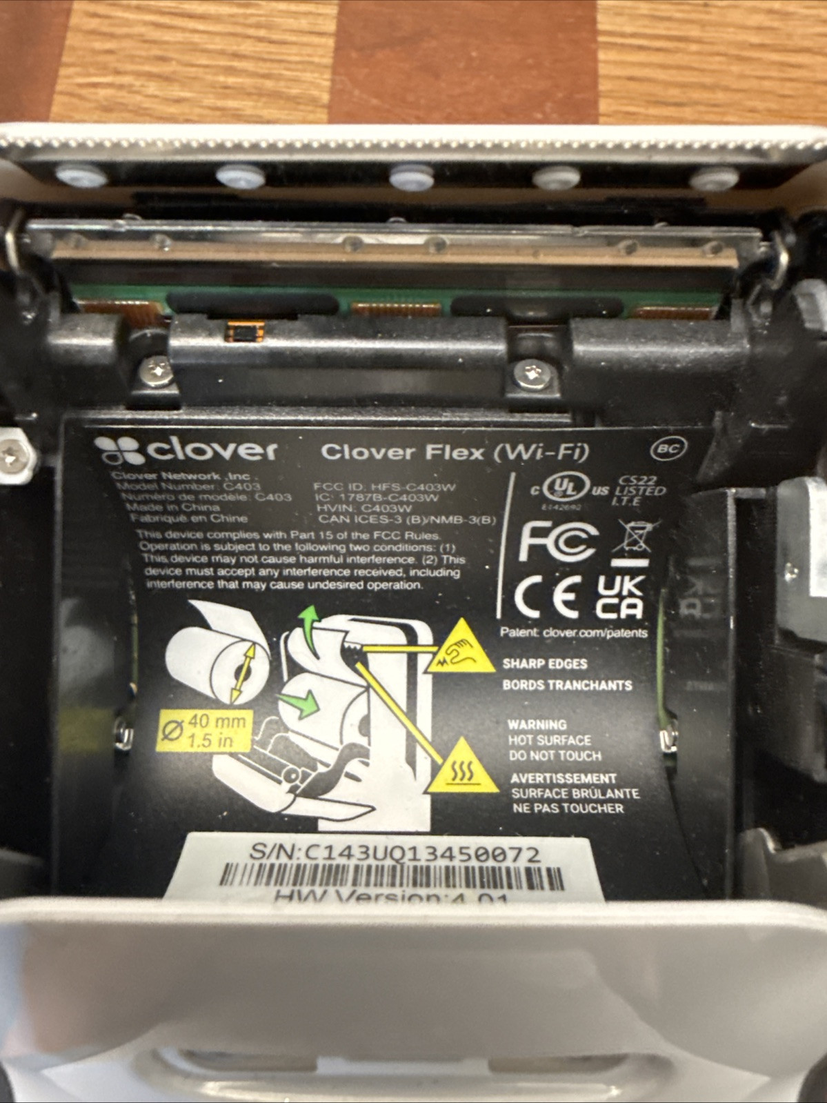 Clover Flex C403 Wireless Credit Card Terminal No Charging Adapter