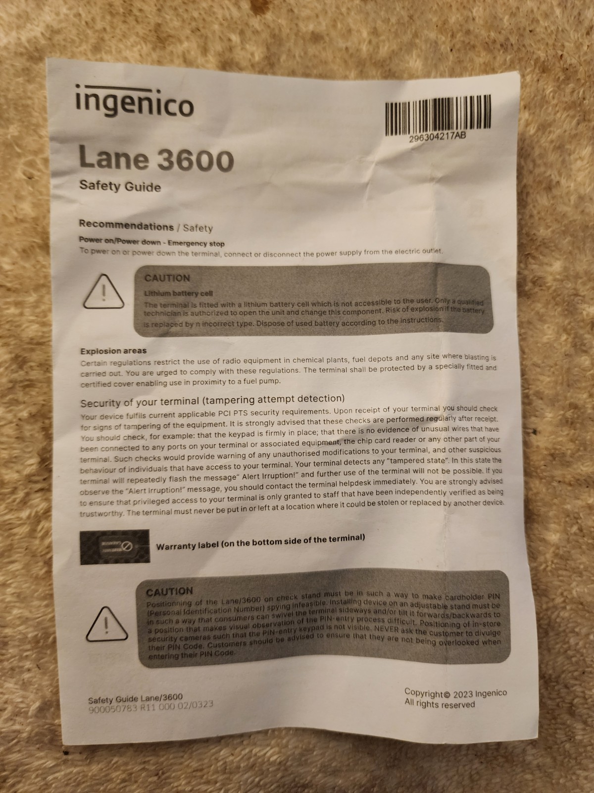 Ingenico Lane 3600 Card Reader Terminal Contactless HARNESS & POWER SUPPLY
