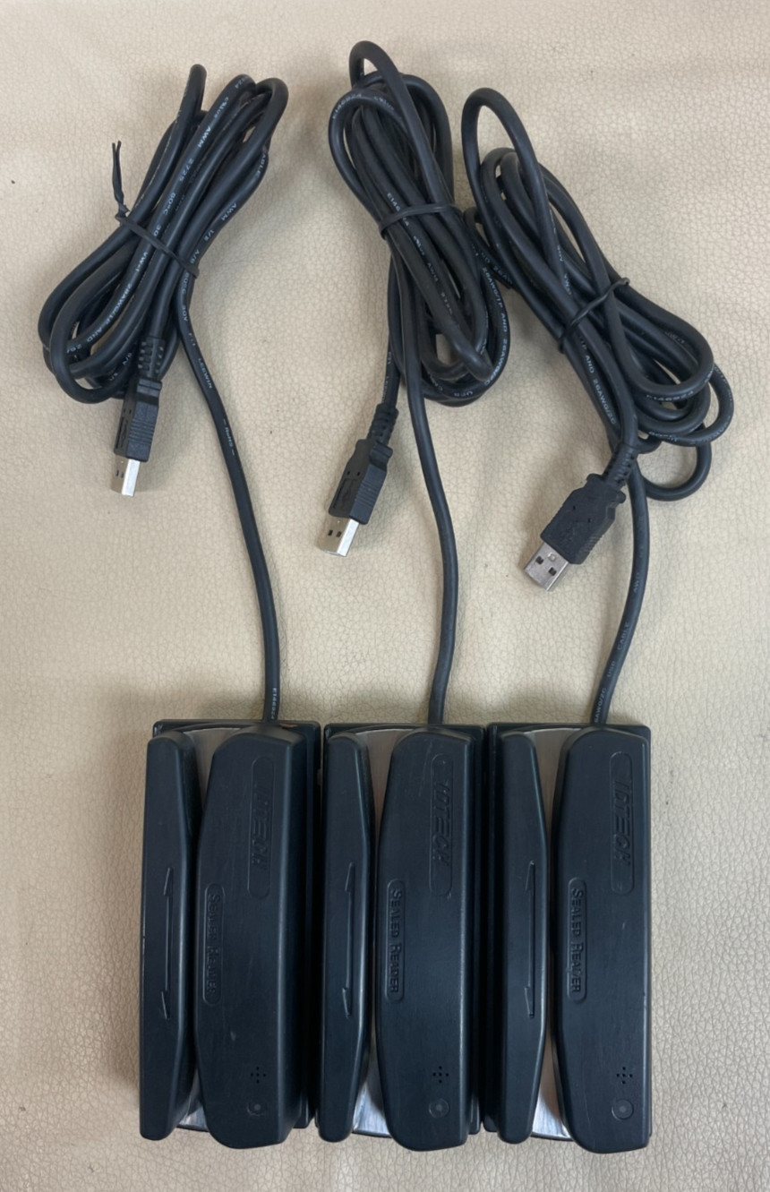 Lot of 3 ID TECH WCR3237-700US Magnetic Stripe Barcode Badge Card Reader