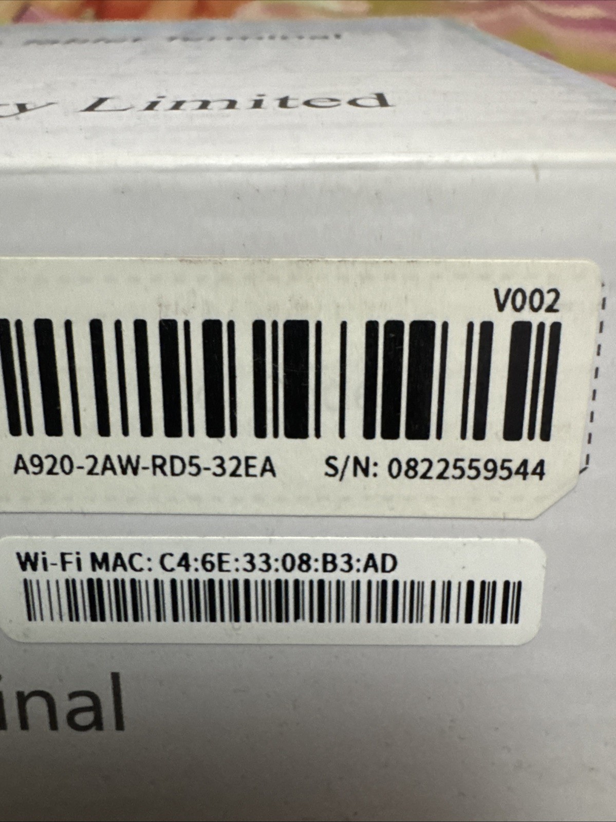 PAX A920 Smart Mobile Tablet Terminal with Charger & Box