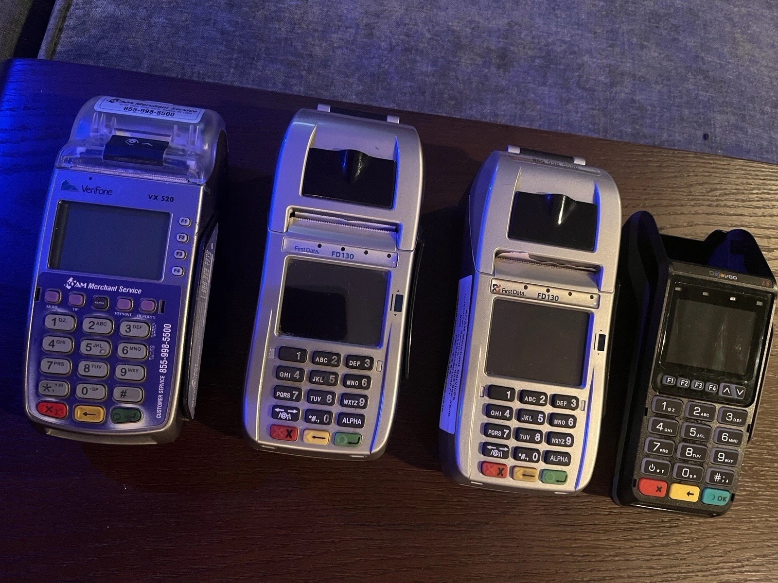 Lot of 4 Credit Card Terminals – VeriFone VX520, First Data FD130 x2, Dejavoo Z8
