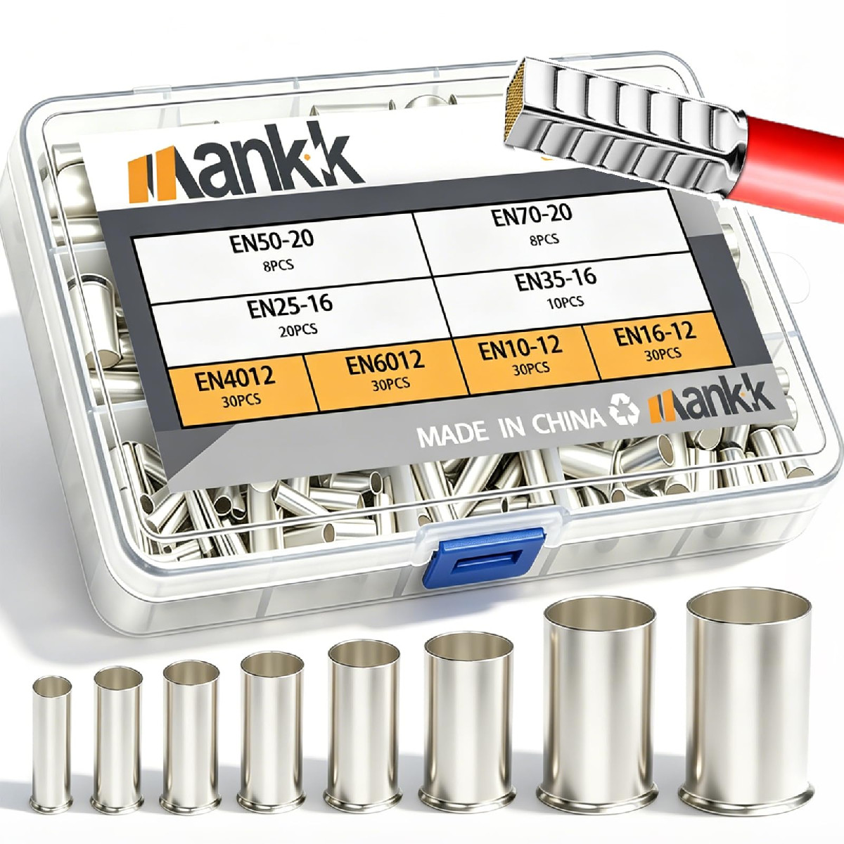 Mankk 166Pcs Wire Ends Ferrules Kit 8 Sizes Awg1/0 2/0 2 4 6 8 10 12 Silver