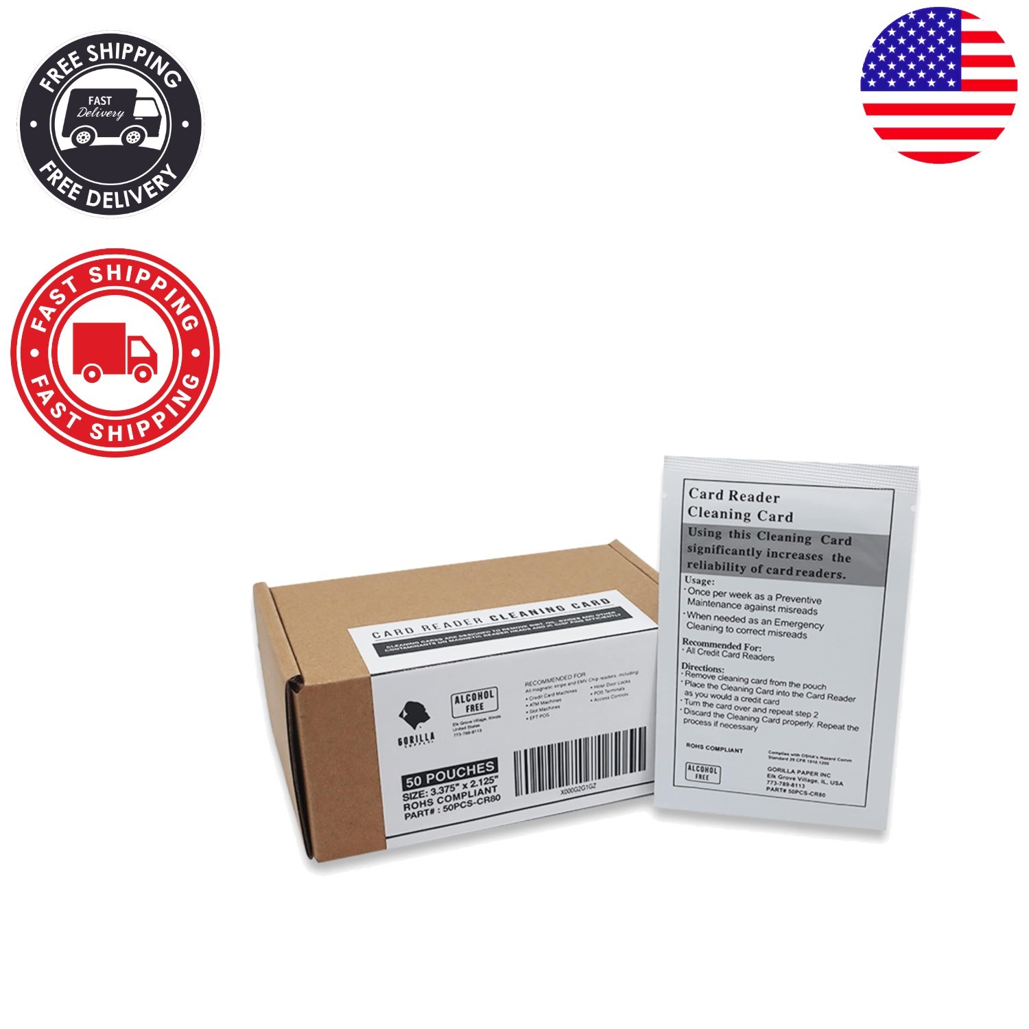 Effortless Cleaning with 50 Alcohol-Free Dual-Sided Card Reader Cleaning Cards
