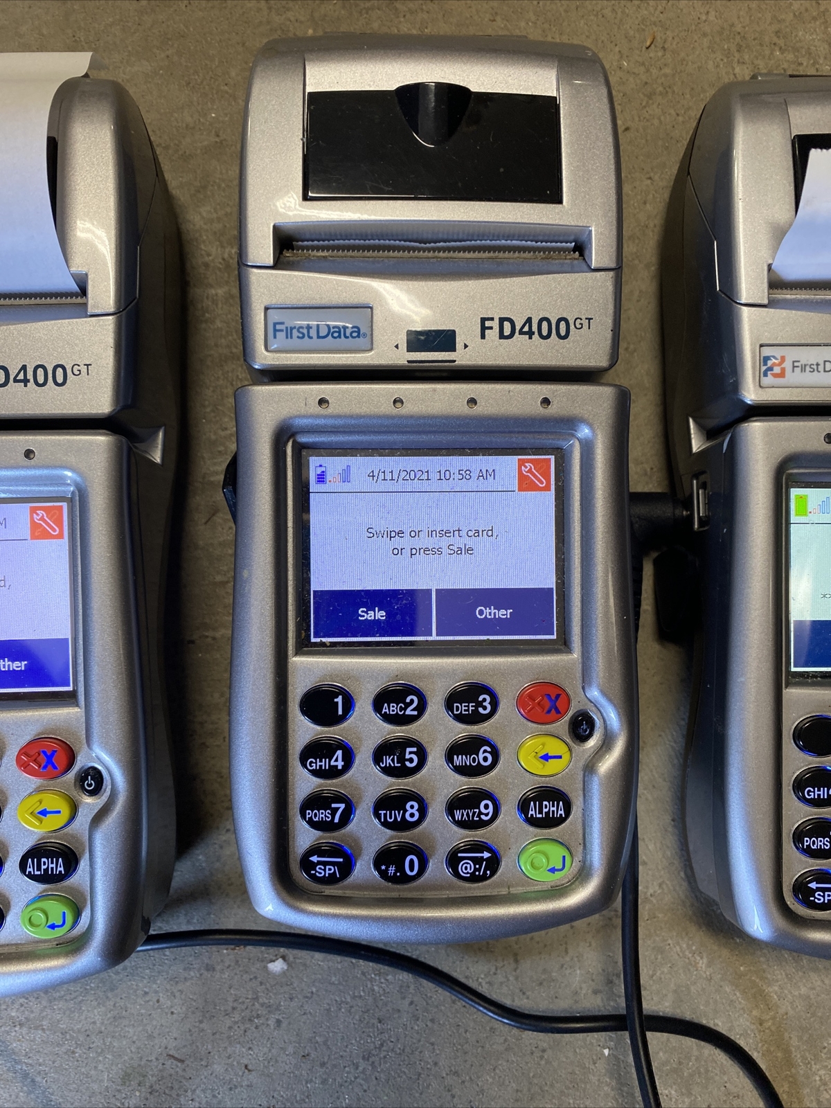 3 First Data FD-400GT Wireless Terminal Credit Card Machines with 2 Power Cords