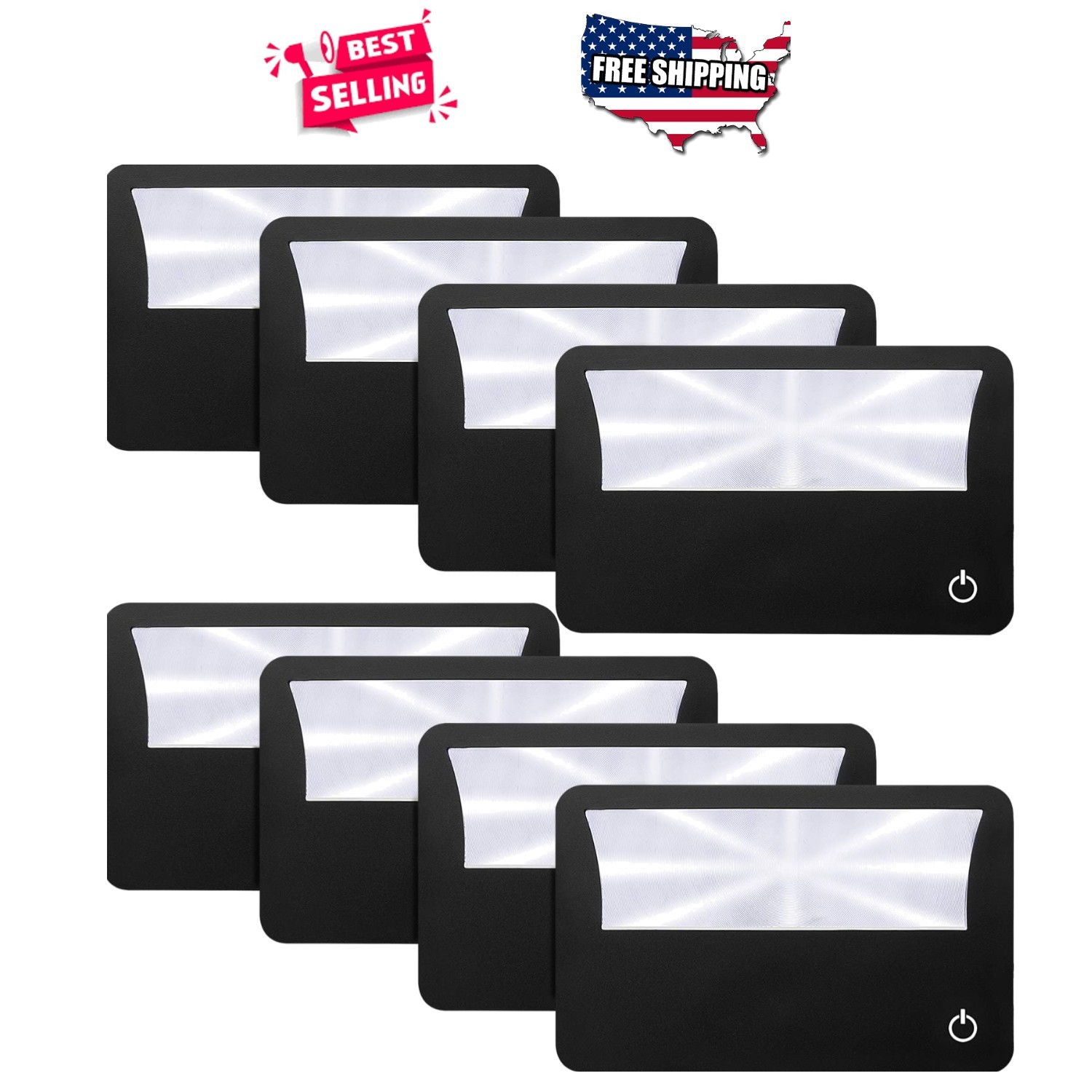 Credit Card Magnifier 3X LED Light Pocket Wallet Size Black 8 Pack Portable Lens