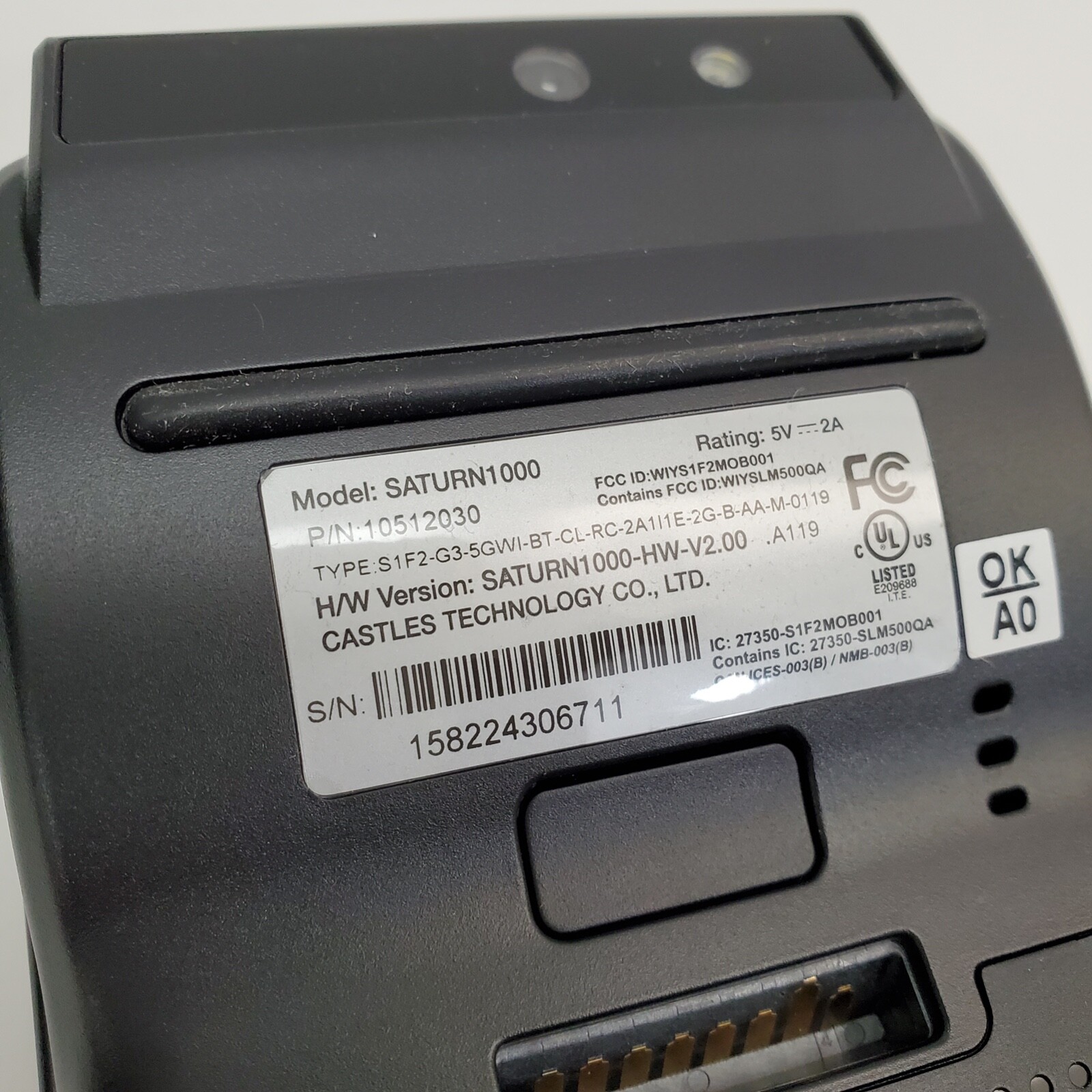Castle Technology SATURN1000 V2.0 Android Wireless POS Terminal P/N10512030
