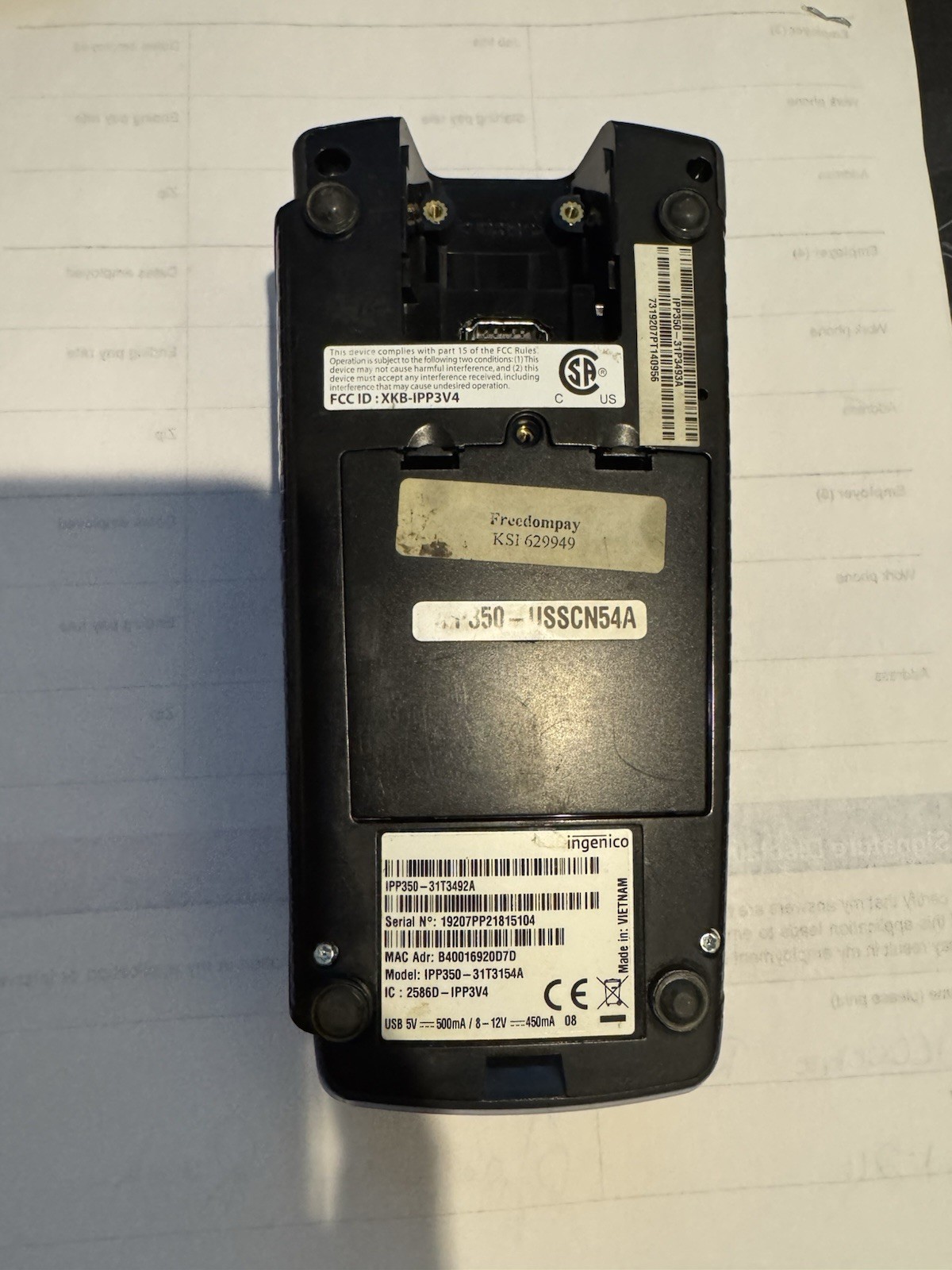 Ingenico IPP350 Credit Card Terminal