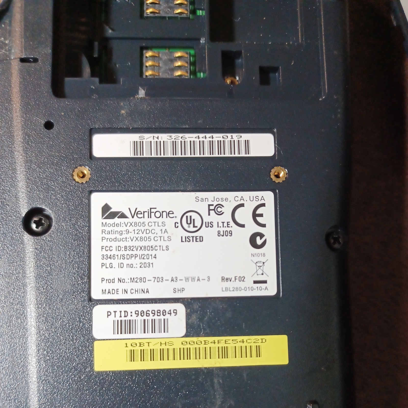 VeriFone VX805 CTLS Pin Pad Tamper Chip/Card Reader Only *Untested*