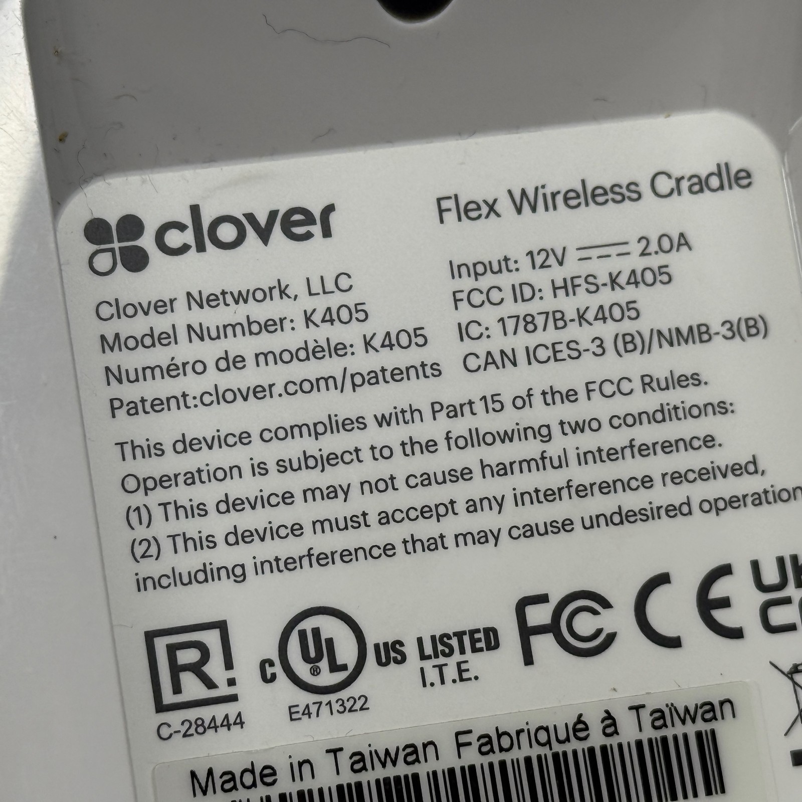 Clover Flex Wireless Cradle w/ Charging Brake – Model K405 / Color White