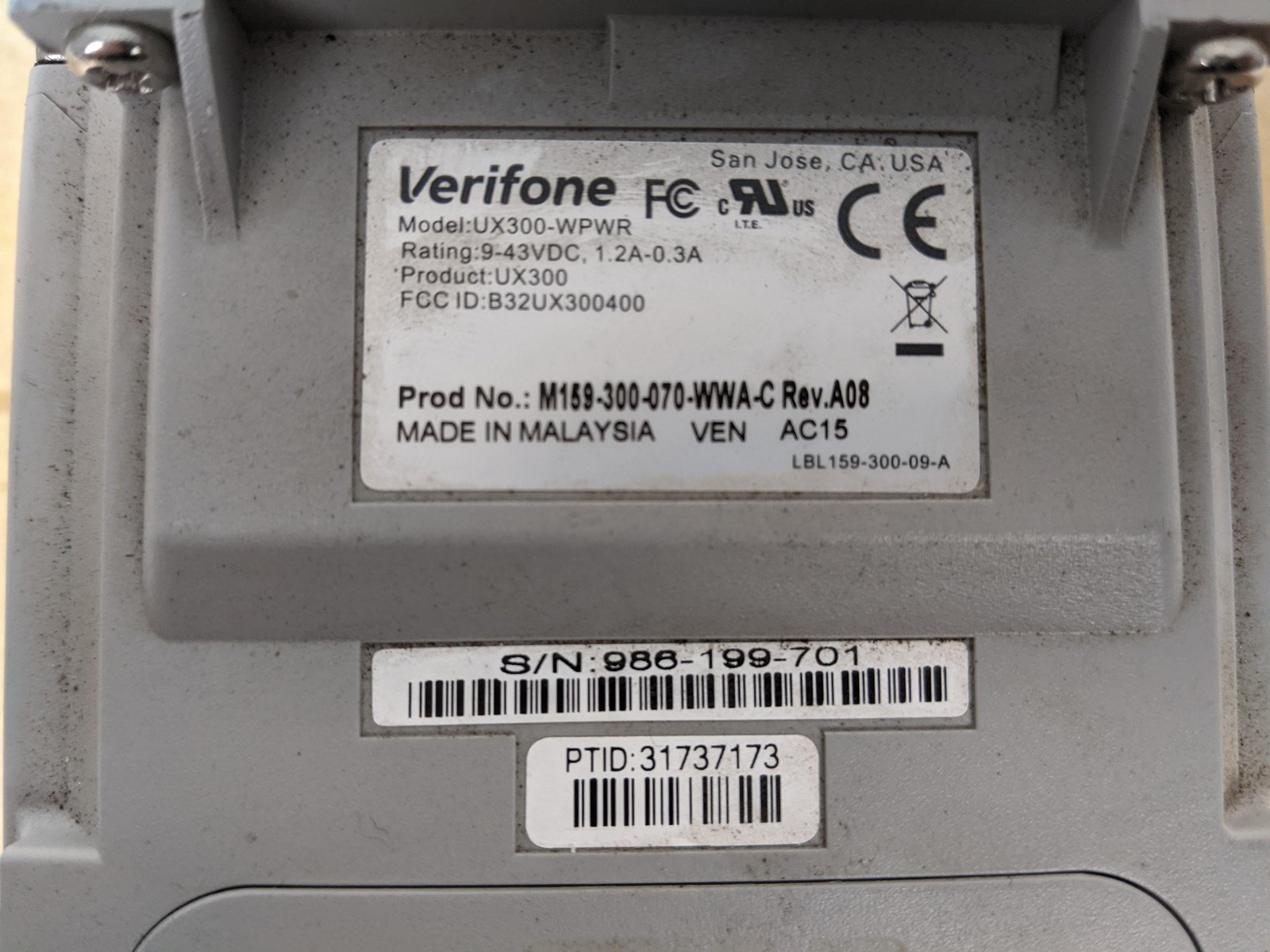 Lot of 5 Verifone UX300-WPWR Credit Card Terminal Reader M159-300-070-WWA-C