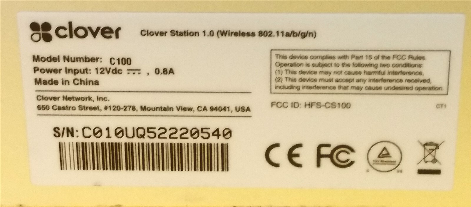 ⭐️⭐️⭐️⭐️⭐️ **UNTESTED** Clover C100 Station 1.0 13″ Touchscreen POS System