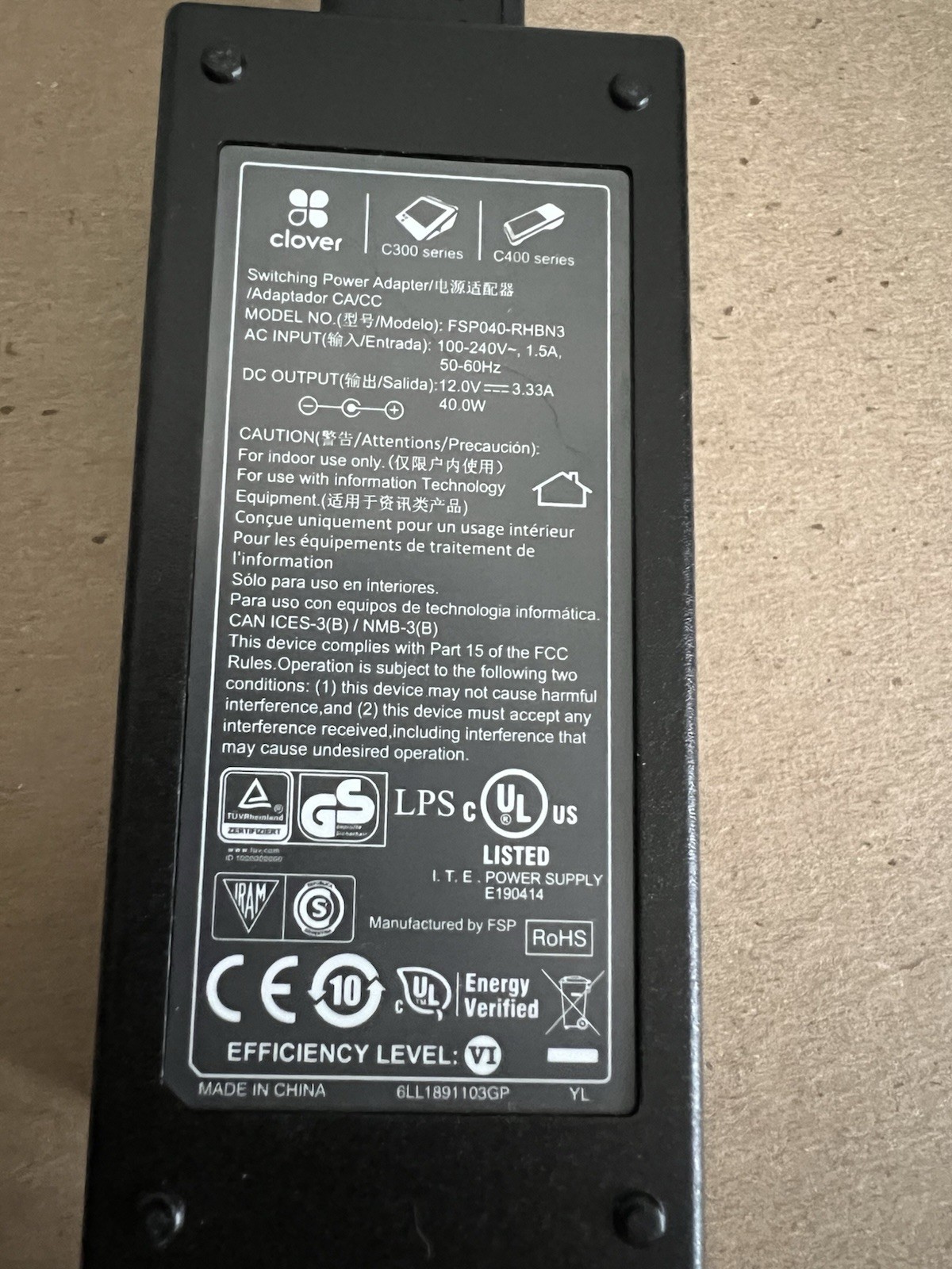 12V Original Clover C300 C400 Series POS System AC Adapter Power Supply Cord
