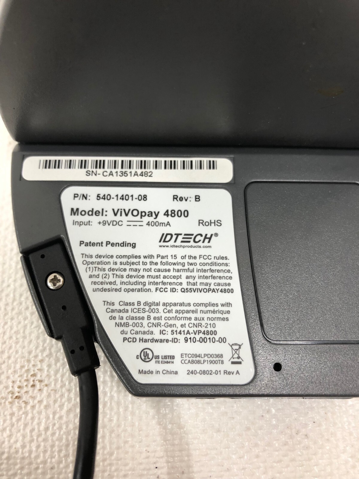 ID Tech ViVOtech ViVOpay 4800 Contactless Credit Card Reader 540-1401-08