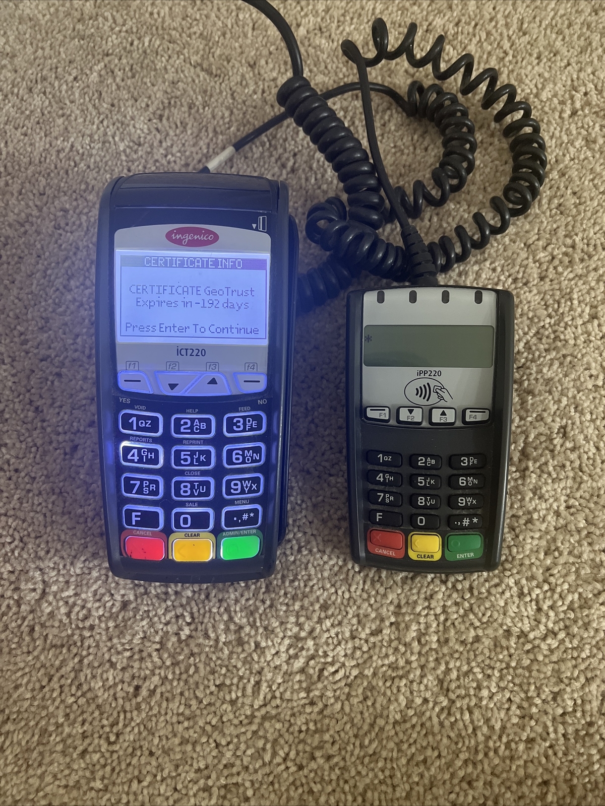 Ingenico iPP220 / ict220 credit debit card scanner connected