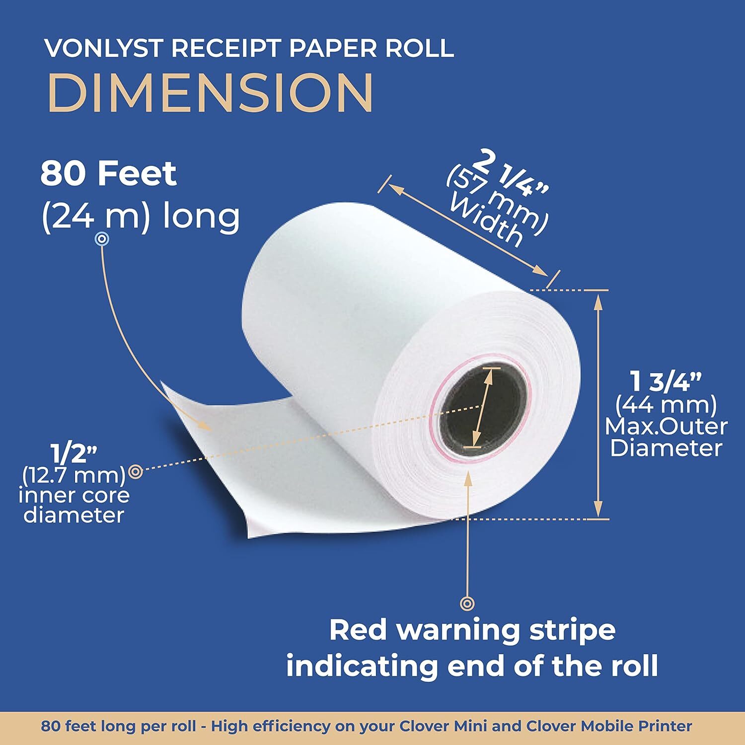 Receipt Paper For Clover Mini And Clover Mobile Thermal Printer 2 1/4 X