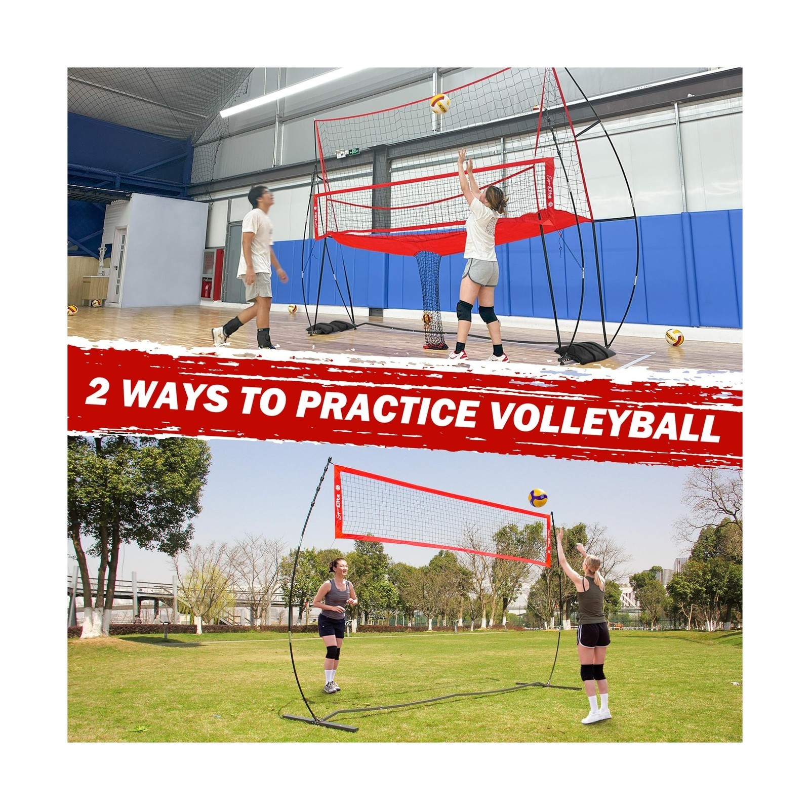 2-in-1 Volleyball Practice Net Station with Patented 5-Height (6’6” to 8′), …