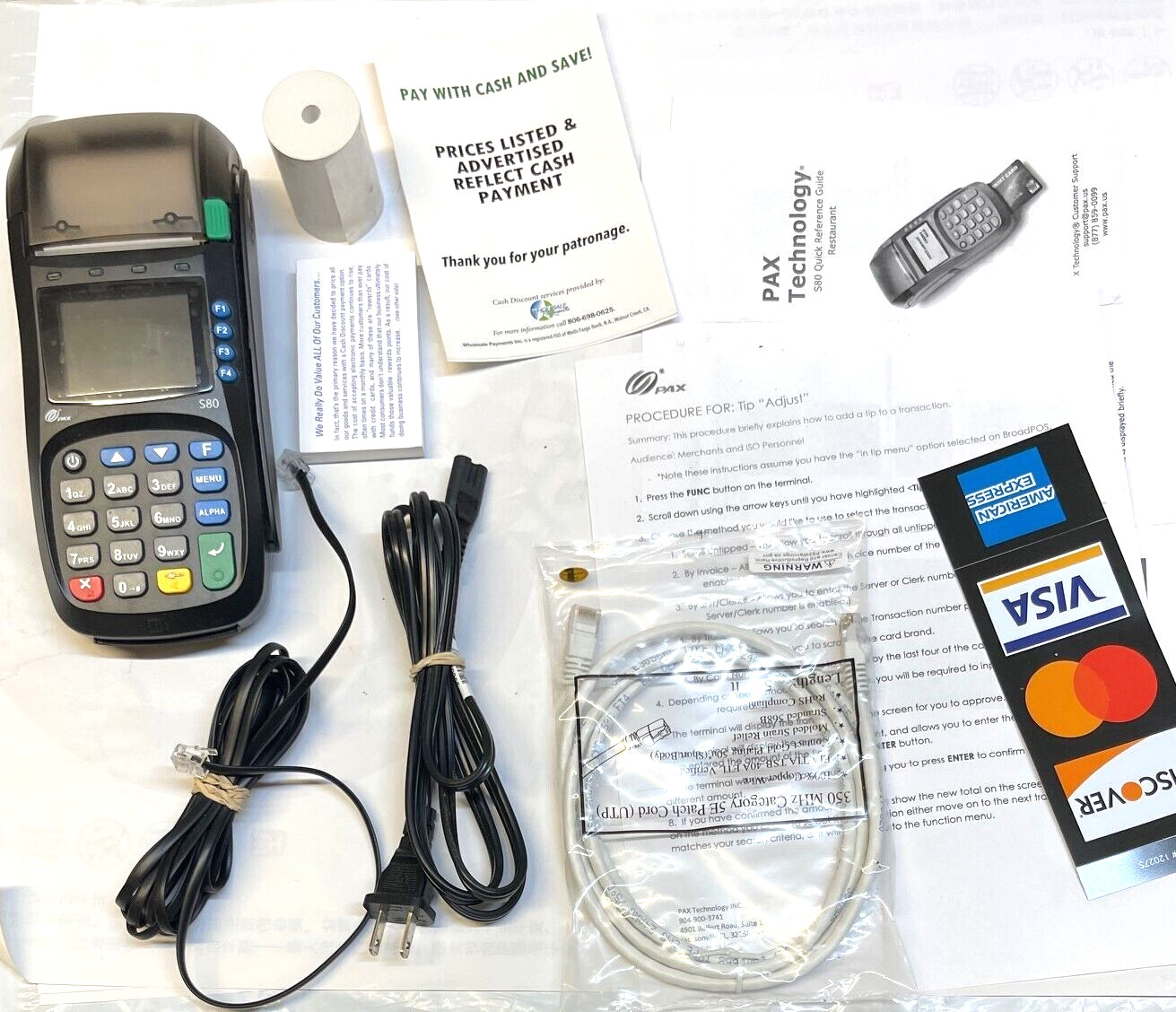PAX S80 POS Credit Card Terminal Plus Accessories, NO Power Supply, (Missing)