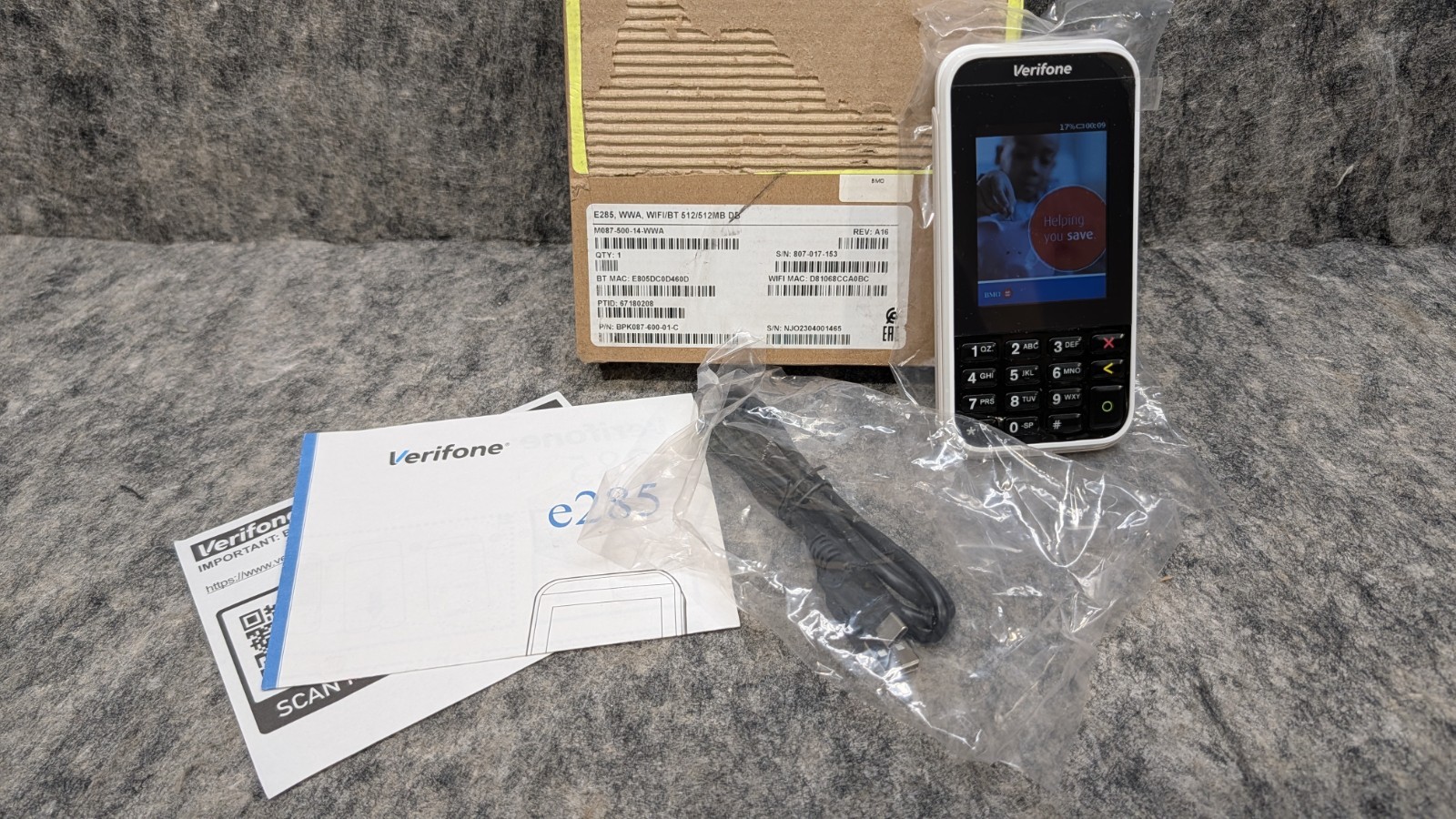 Verifone E285 M087-500-14-WWA Mobile Payment Device Wi-Fi/BT/3G 512MB