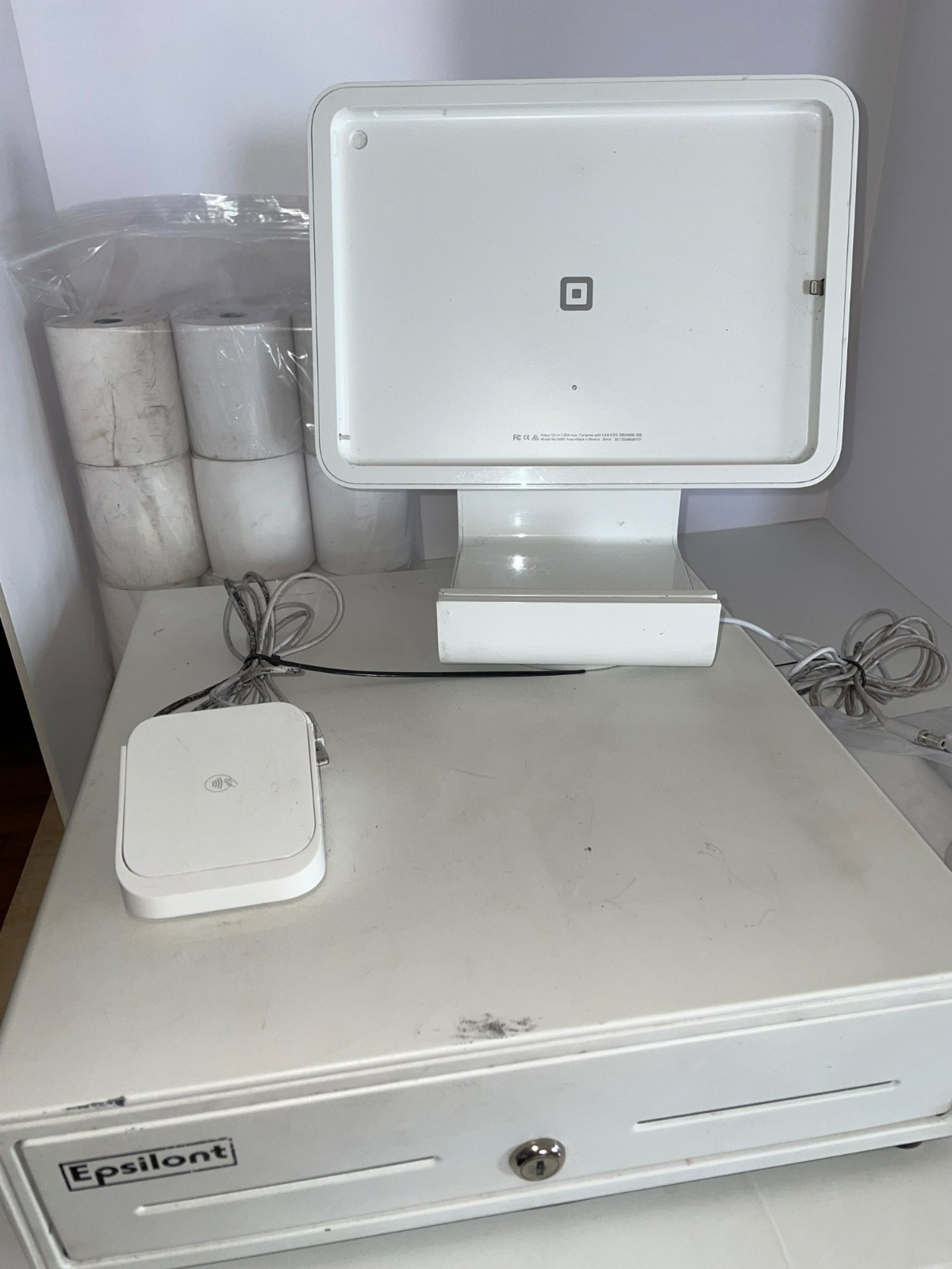 Square POS Register Setup w/ Stand, Till Drawer (Epsilont), Contactless Reader &