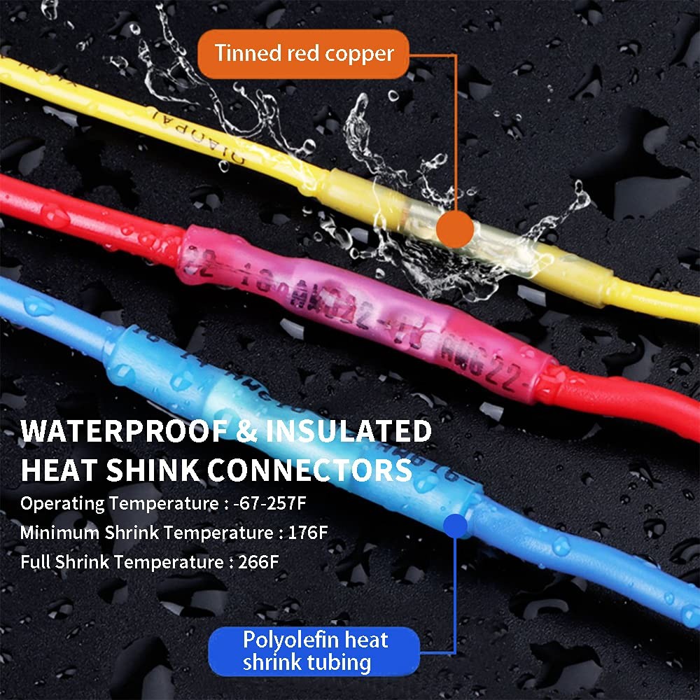 Qizpcer Heat Shrink Butt Connectors, 26-24 AWG 100 Pcs Clear Marine Grade
