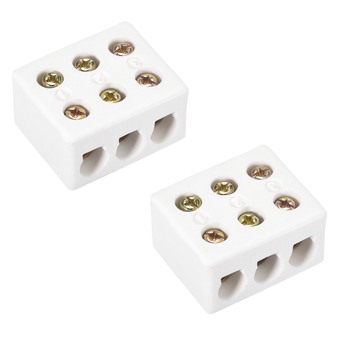 3 Way Ceramics Terminal Blocks High Temp Porcelain Ceramic 36x30x20mm 2 Pcs