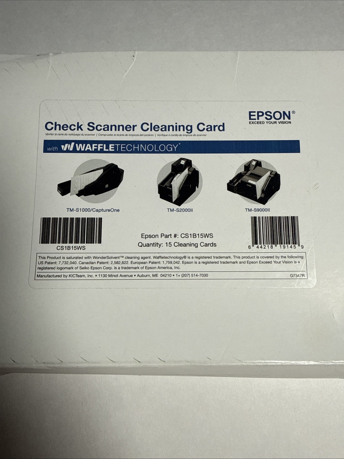 Epson CaptureOne Check Scanner Cleaning Card featuring Waffletechnology 15 Cards