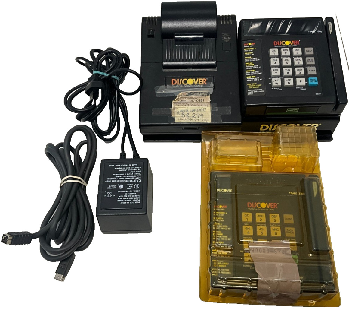 Vintage Discover Tranz 330 POS Credit Card Terminal & VeriFone Printer 250