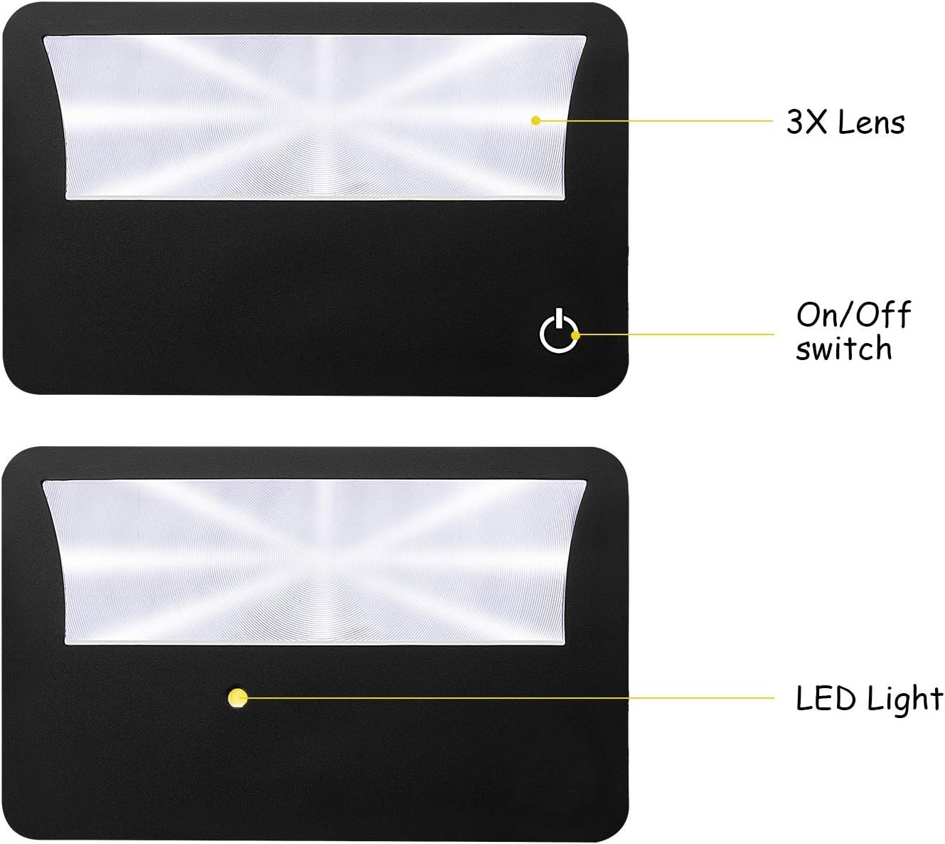 Credit Card Magnifier 3X LED Light Pocket Wallet Size Black 8 Pack Portable Lens