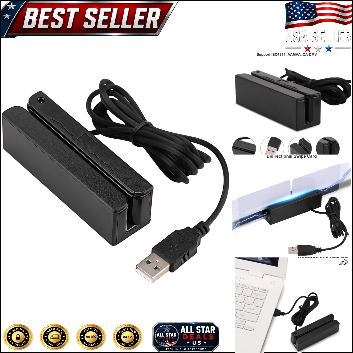 Bi-Directional Magnetic Stripe Reader: Compact USB Card Reader for Business