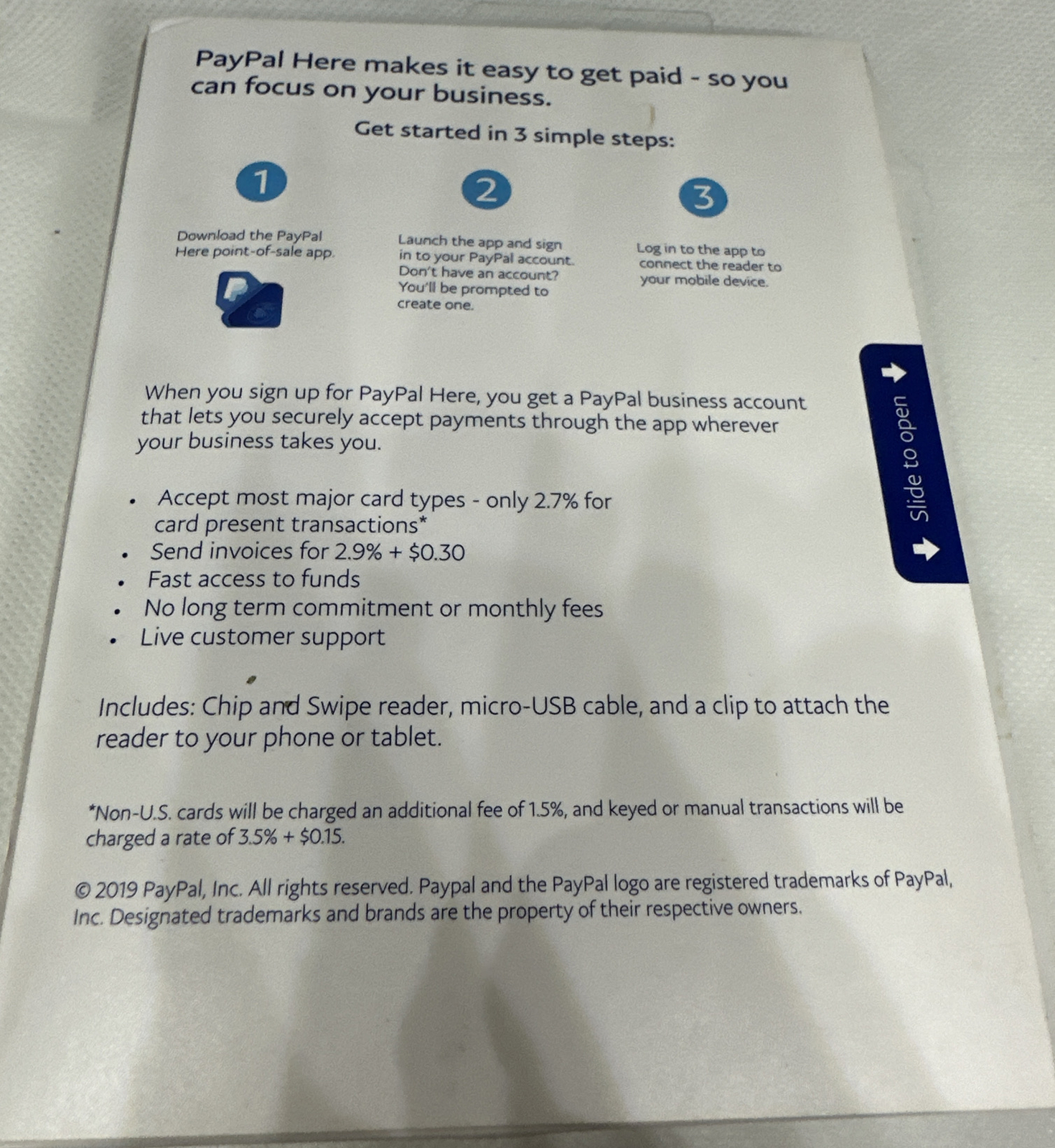 PayPal Here Chip and Card Swipe Reader Credit & Debit Cards Mobile In Box
