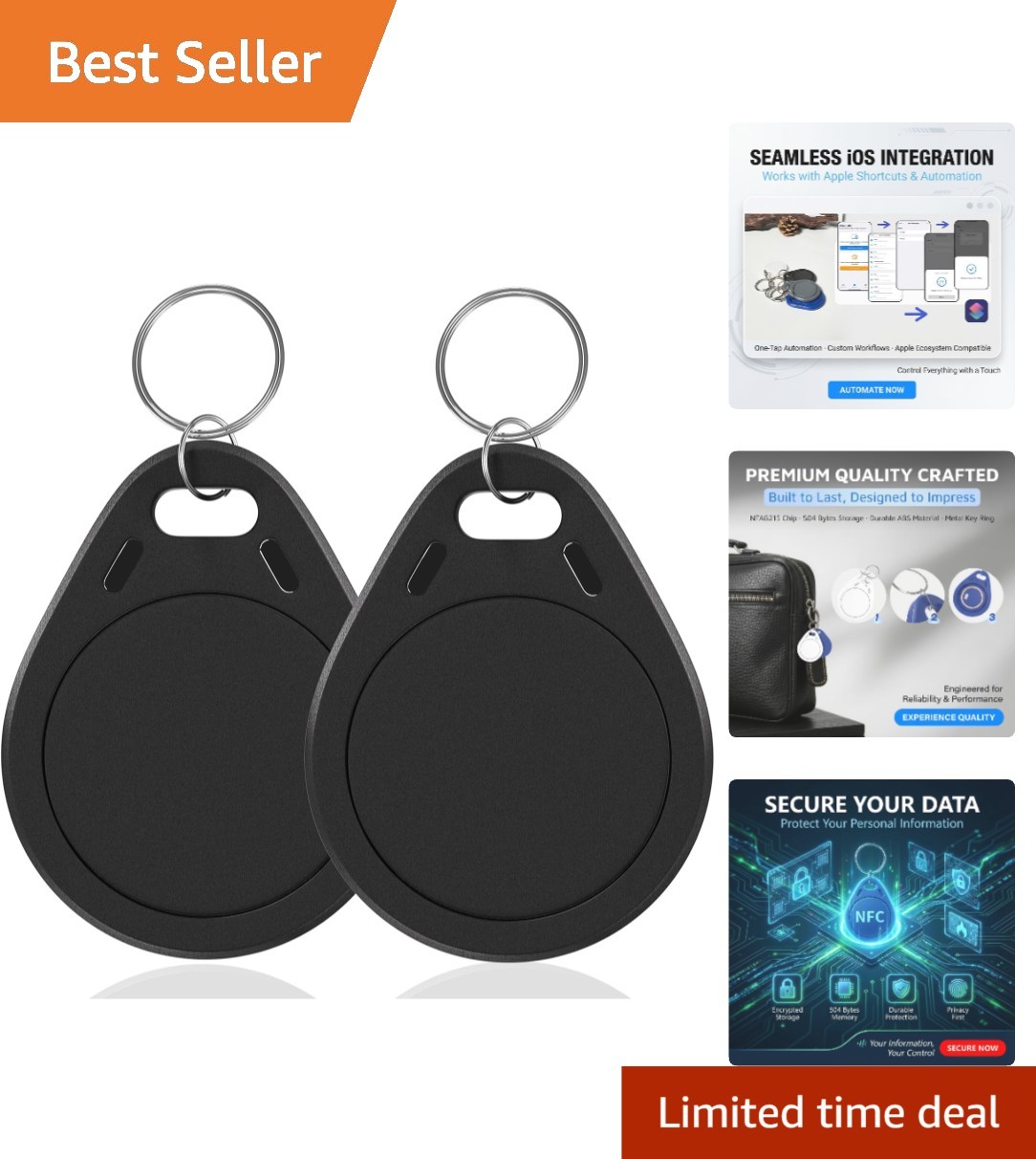 Rewritable NFC Keytags – 504 Bytes, Black – Compatible with Android & iPhones
