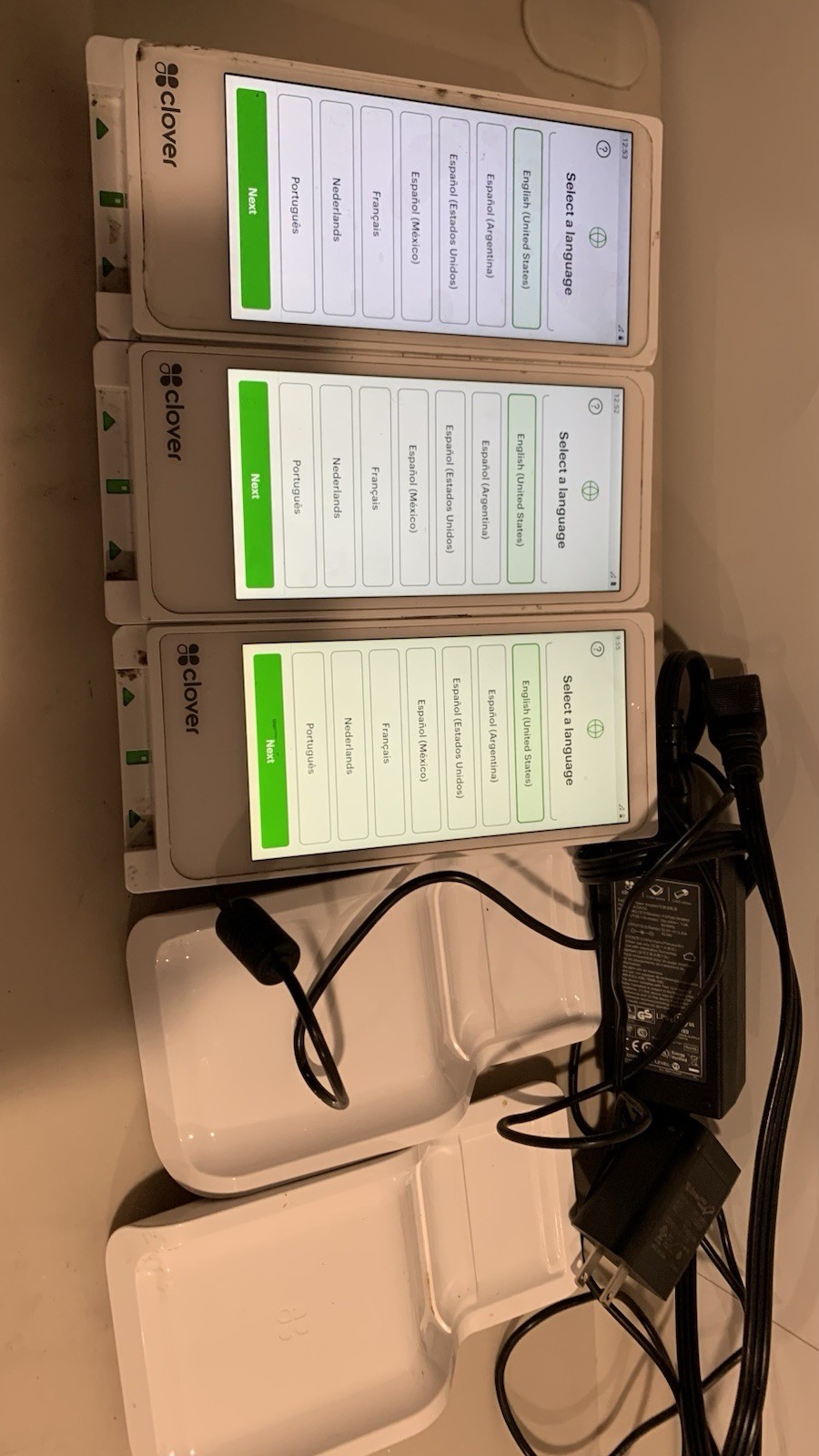Lot of 3 X Clover Flex 3 Handheld POS System w/3 C405 Docking – Redy to transfer