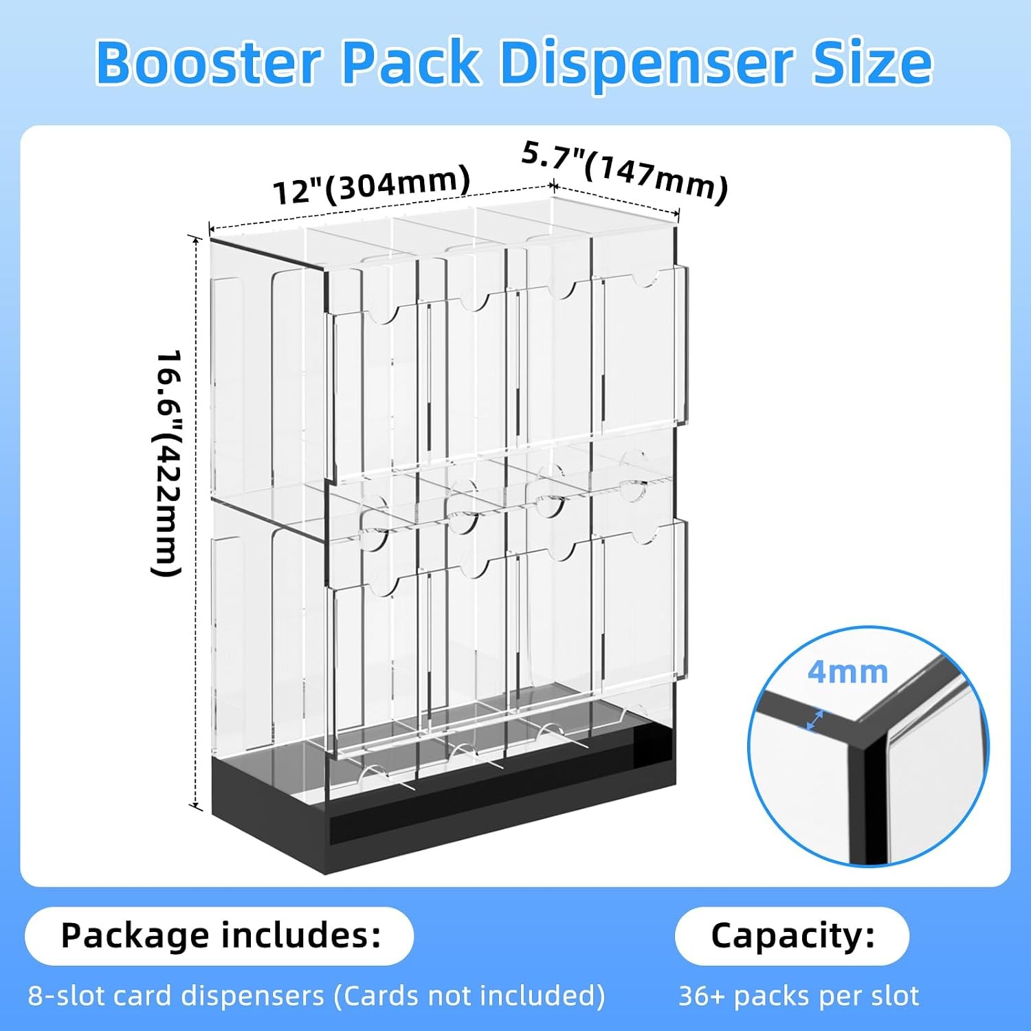 8-Slot Clear Acrylic Booster Pack Dispenser, Card Organizer with Black Base, Fit