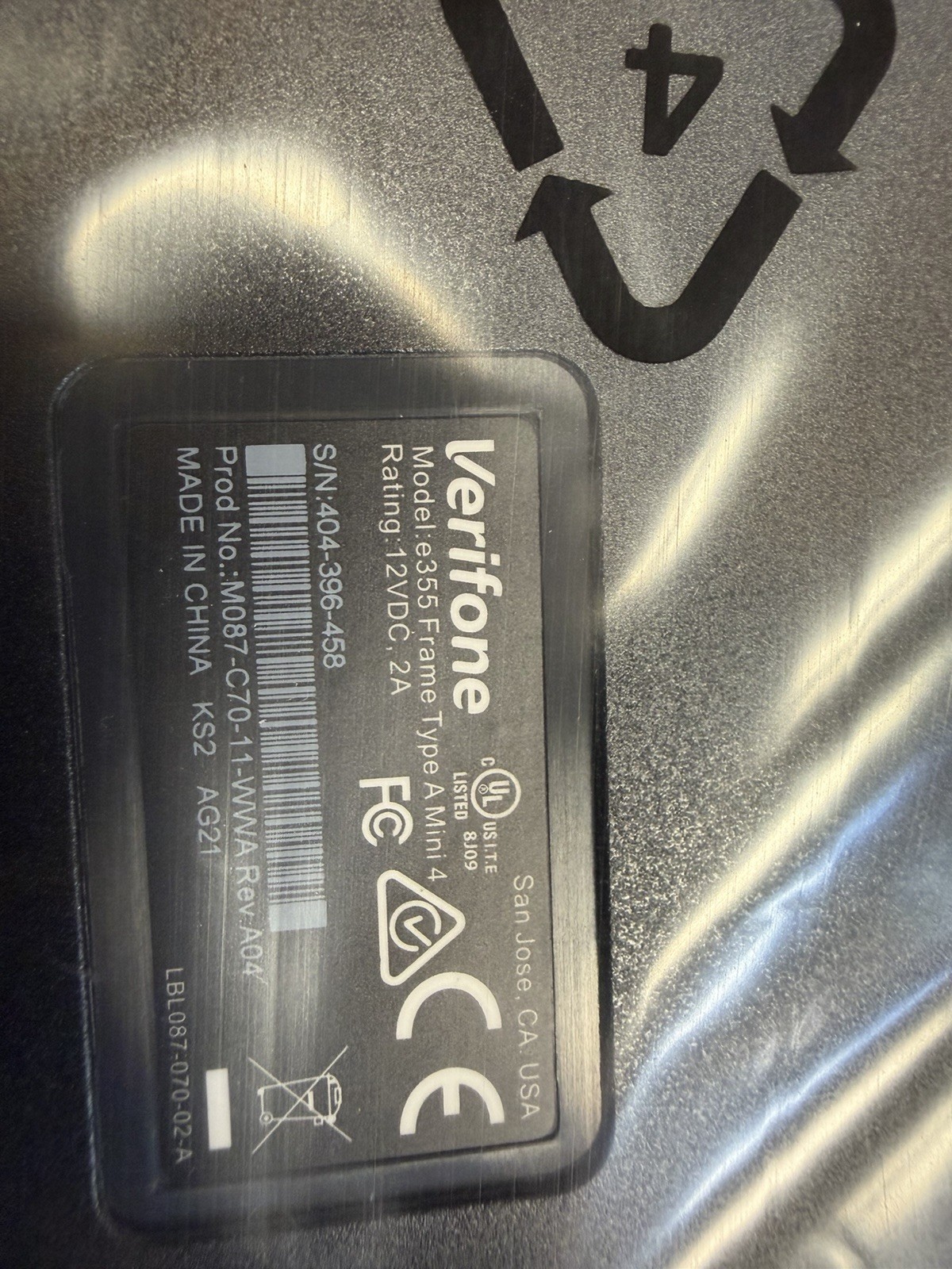 Verifone E355 Black Frame Type A M087-C70-11-WWA for Mini 4 – NEW