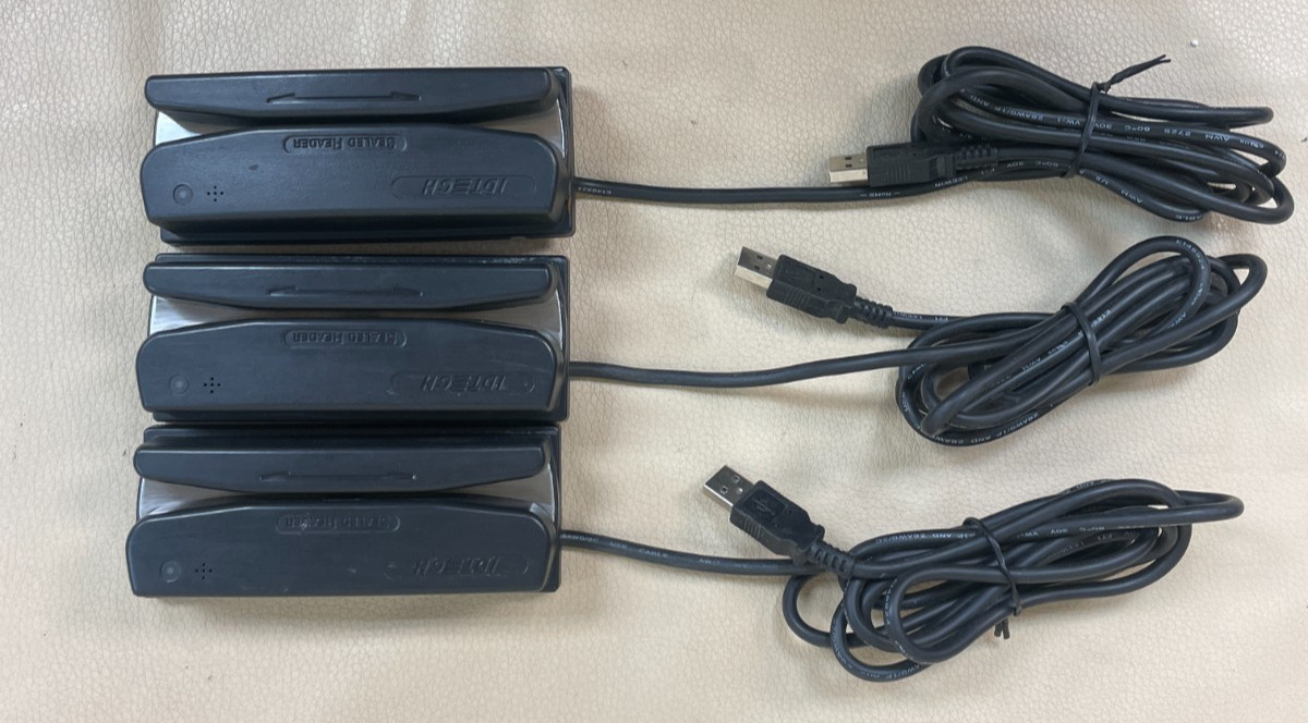 Lot of 3 ID TECH WCR3237-700US Magnetic Stripe Barcode Badge Card Reader