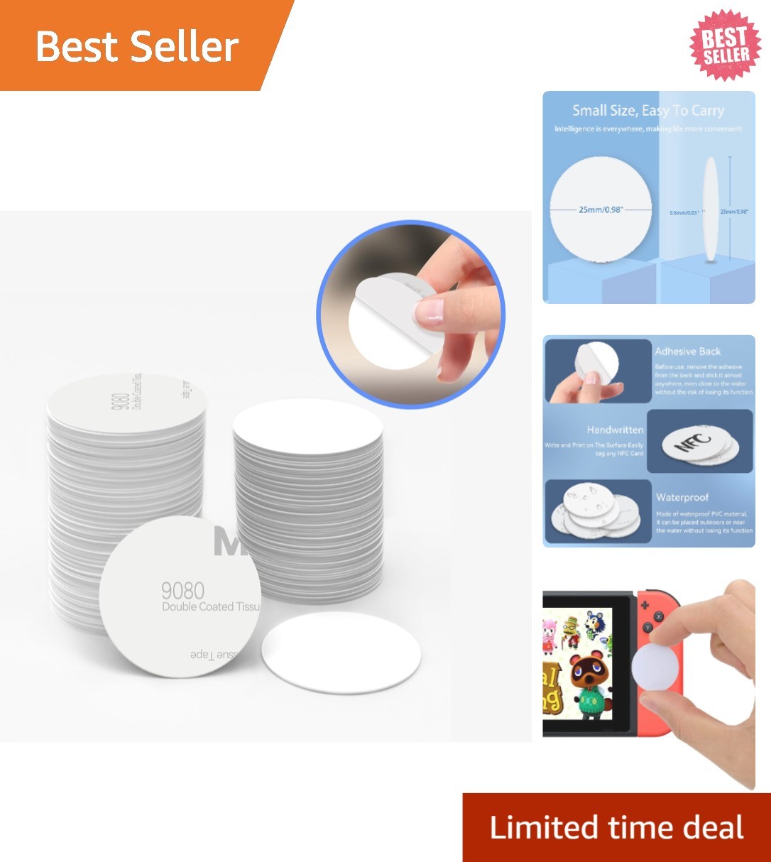 Versatile 100 Pcs Rewritable NFC Coins – Durable NTAG215 Tags with Adhesive Back