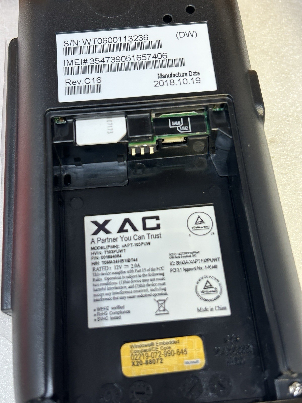 First Data FD 410 xAPT-103PUW Credit Card Payment Terminal – Missing Power Cord