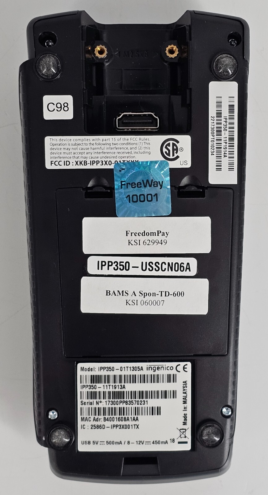 NEW – ingenico iPP350 Credit and Debit Card Reader – IPP350-11P1914A – w/ Cable